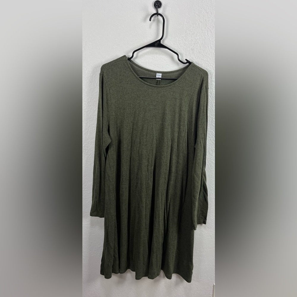 Old Navy  Women’s Sz XL Swing Dress Jersey Knit Olive Green Long Sleeve Casual